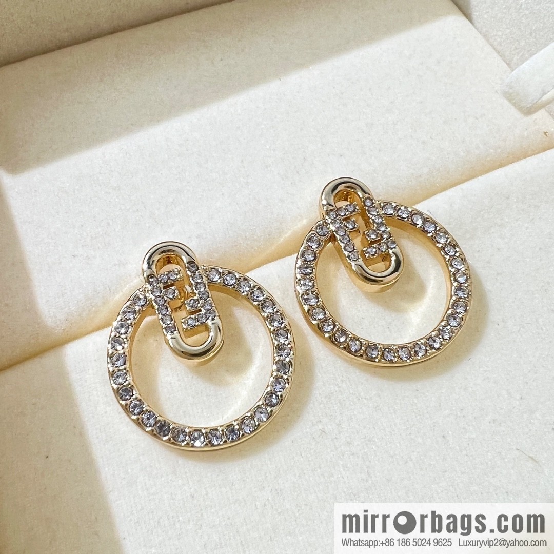 New Fendi full diamond round stud earrings