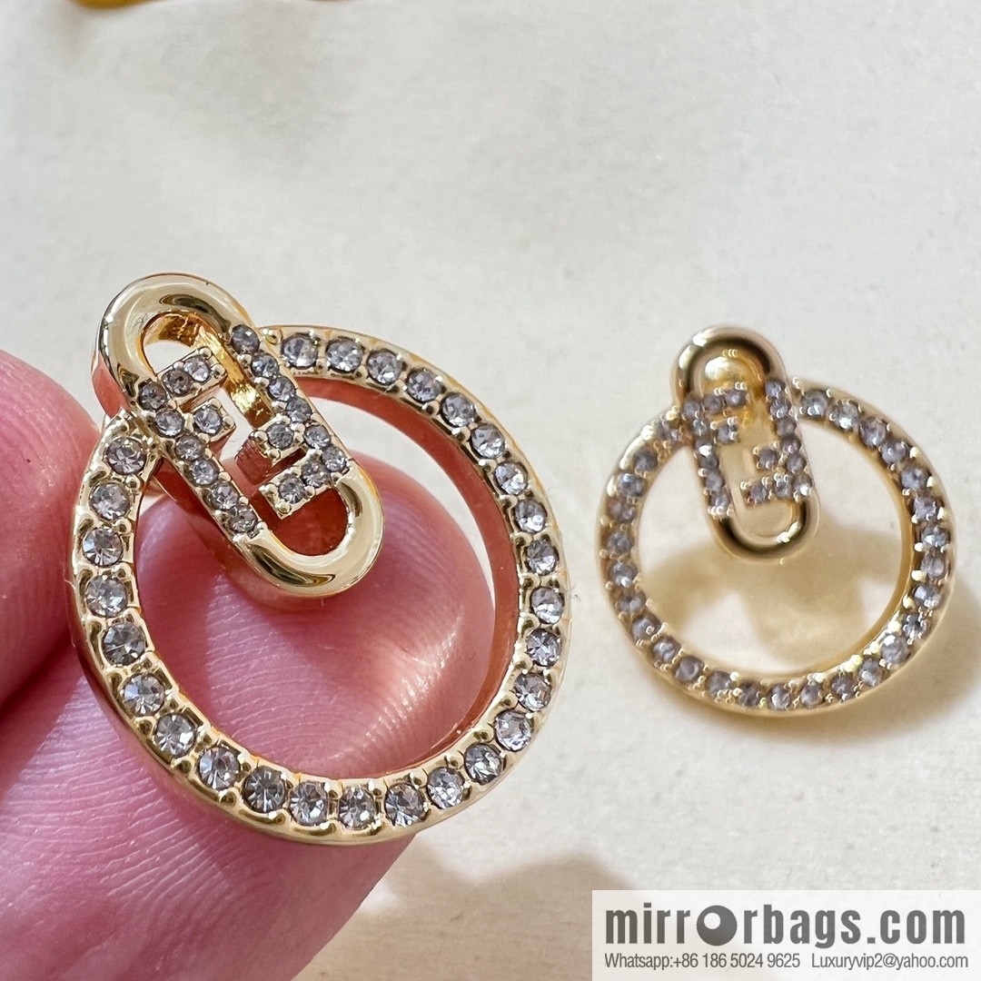 New Fendi full diamond round stud earrings