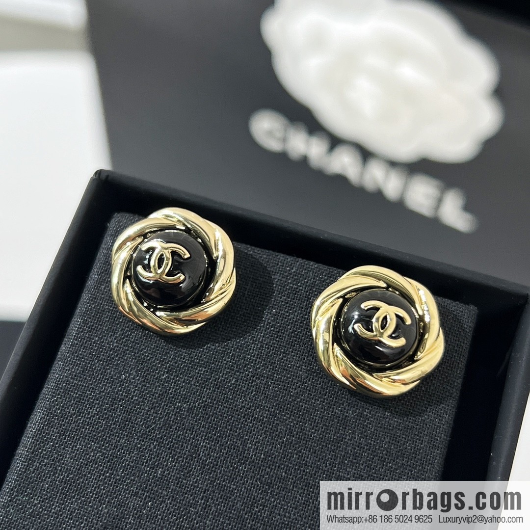 New ☑️ Chanel double c black stud earrings