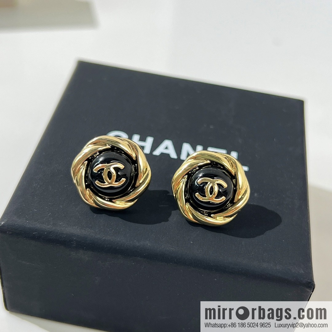 New ☑️ Chanel double c black stud earrings