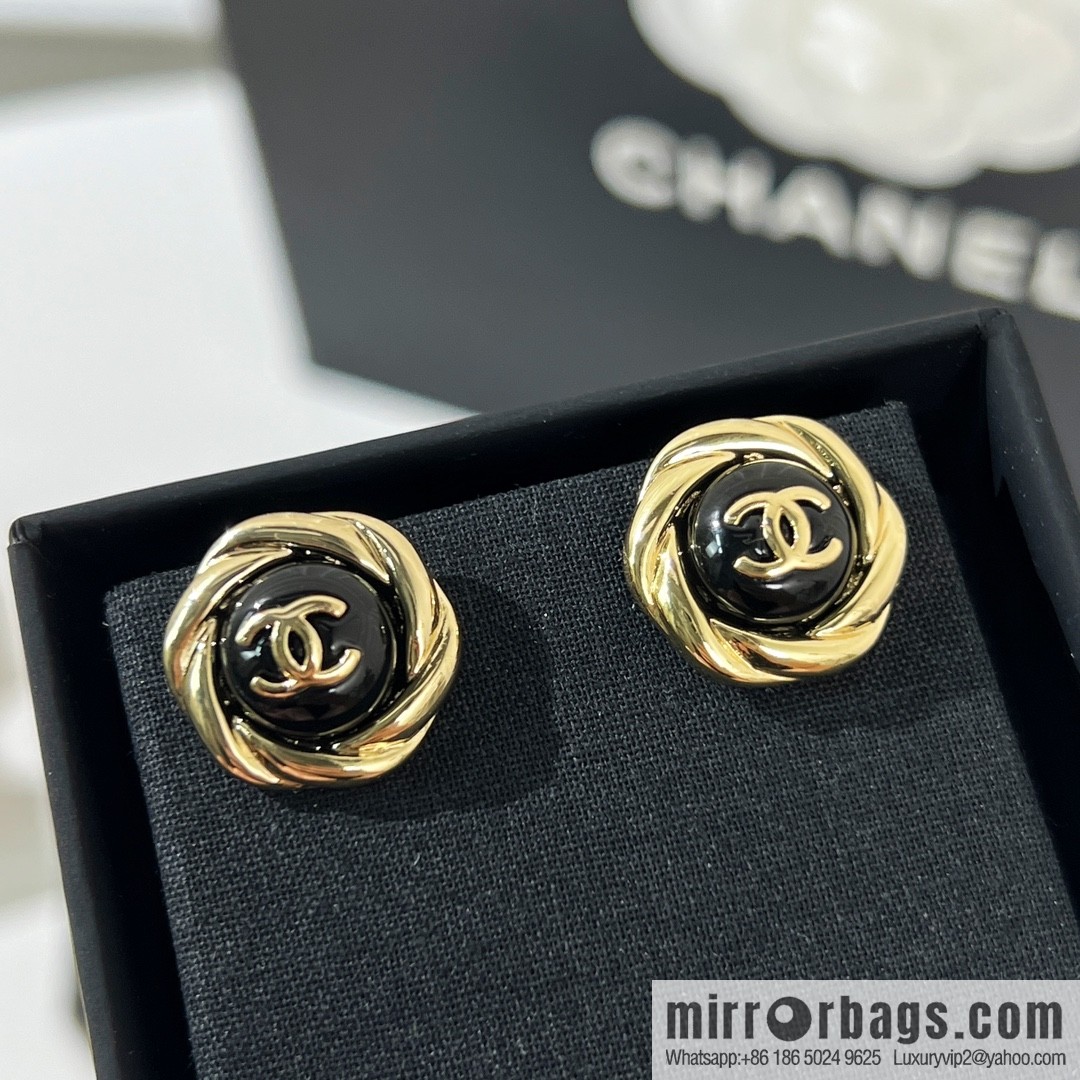 New ☑️ Chanel double c black stud earrings