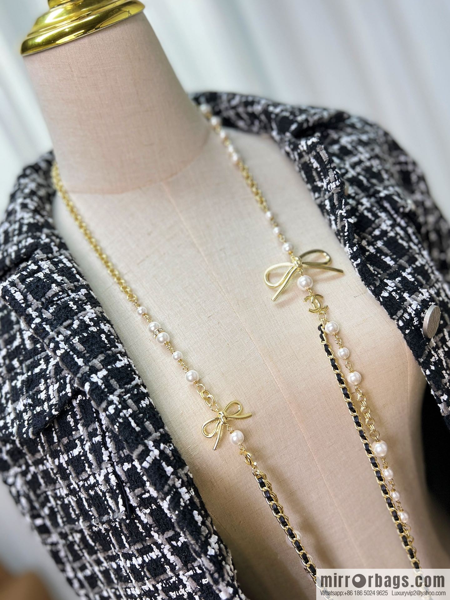 New ☑️ Chanel double c black leather rope bow sweater chain necklace