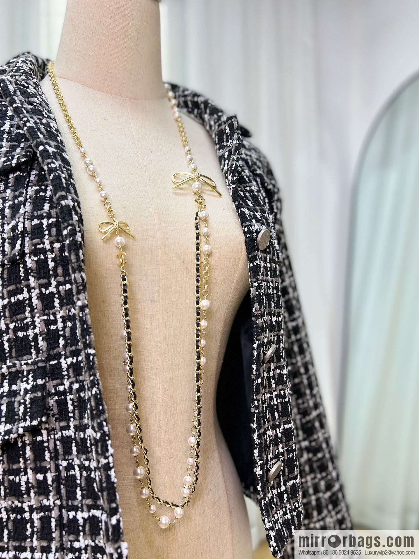 New ☑️ Chanel double c black leather rope bow sweater chain necklace