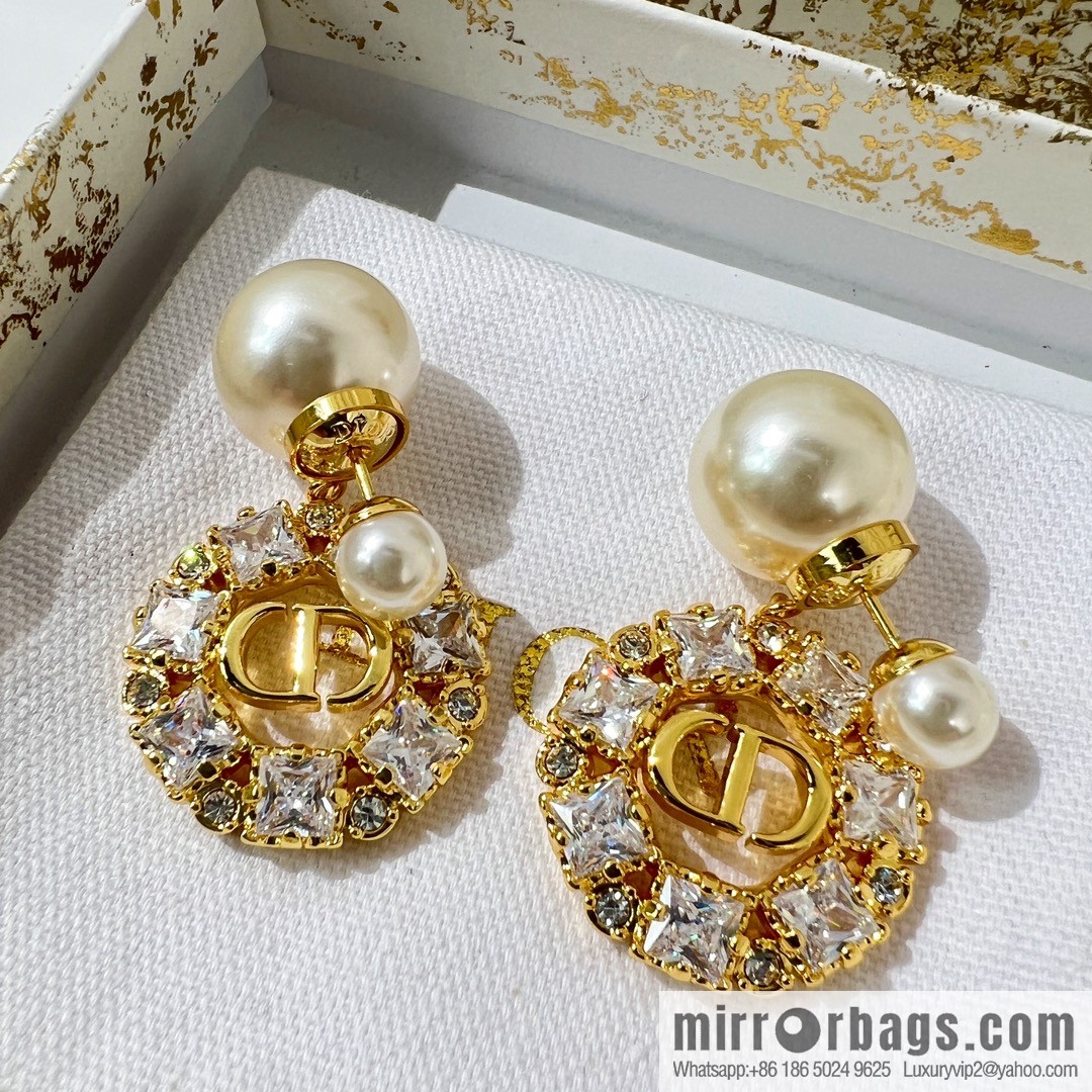 New ☑️ Dior CD full diamond size pearl stud earrings