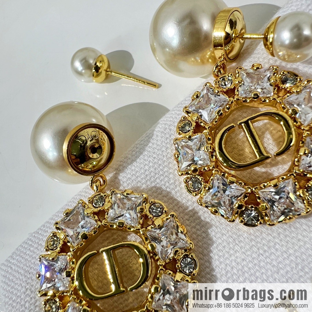 New ☑️ Dior CD full diamond size pearl stud earrings