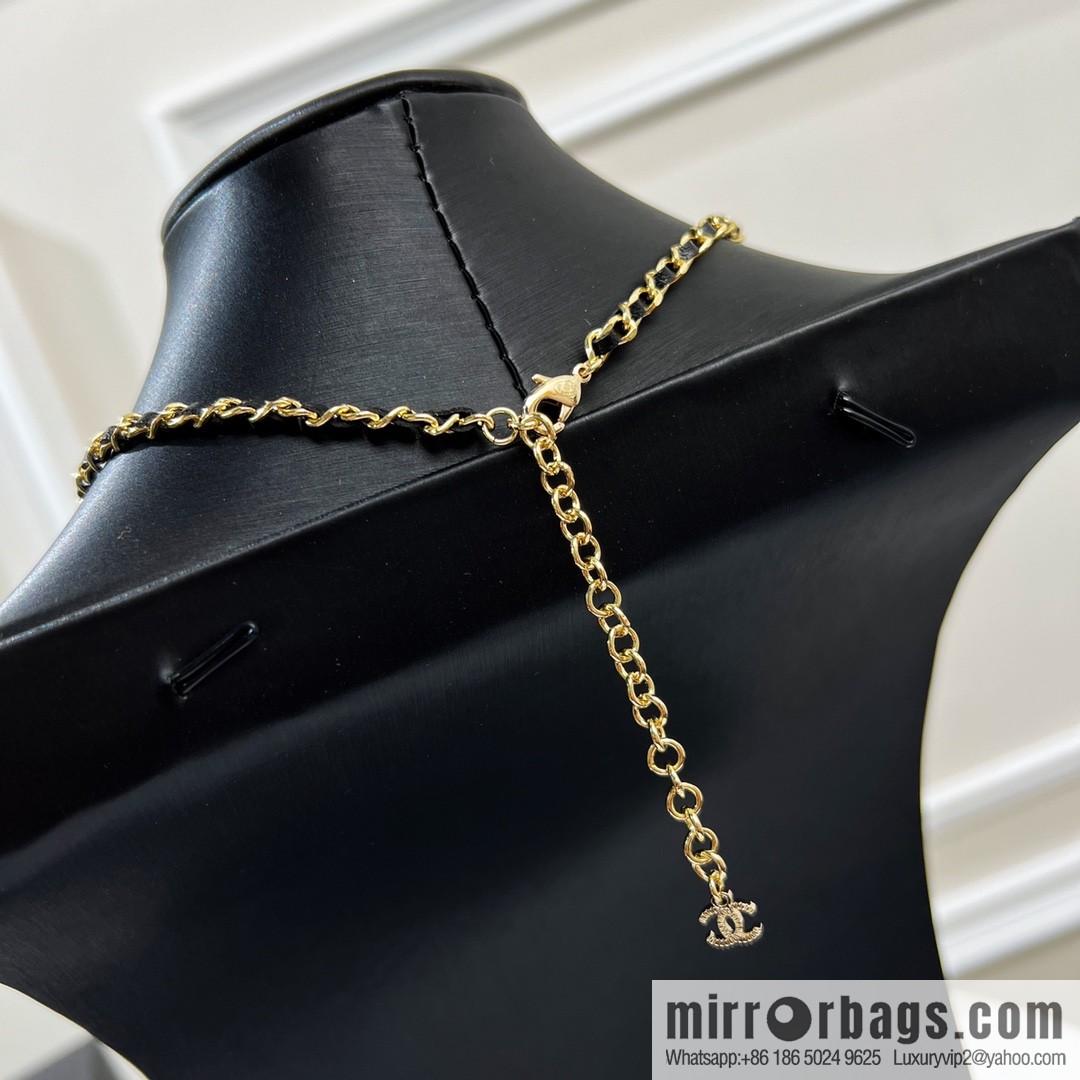 New ☑️ Chanel double c black leather rope bow necklace