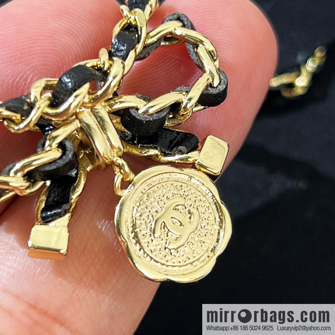 New ☑️ Chanel double c black leather rope bow necklace