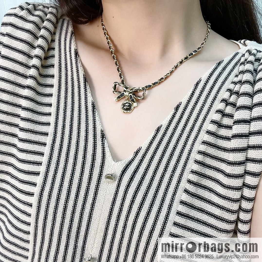 New ☑️ Chanel double c black leather rope bow necklace