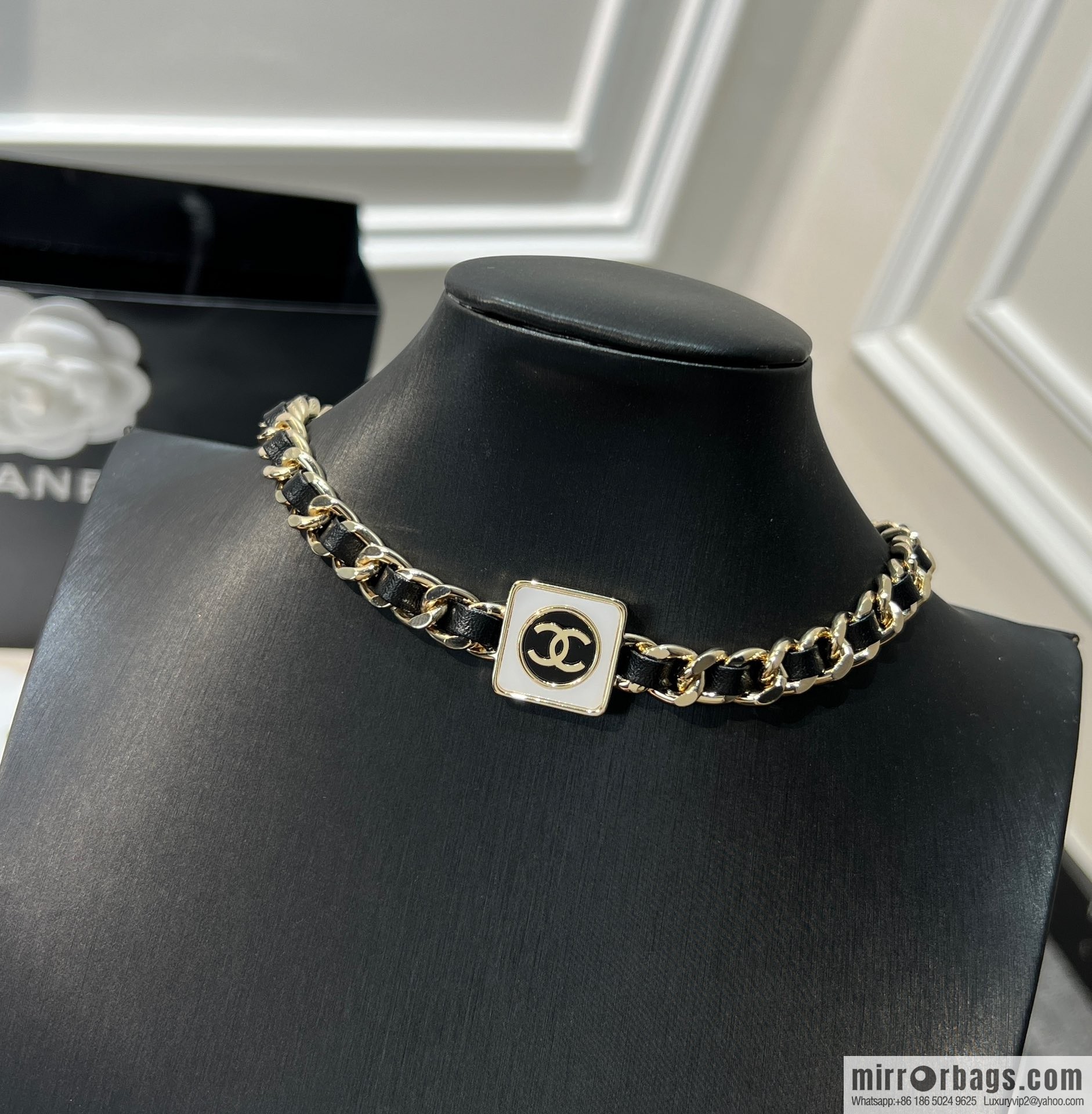 New ☑️ Chanel double c square black leather rope necklace necklace