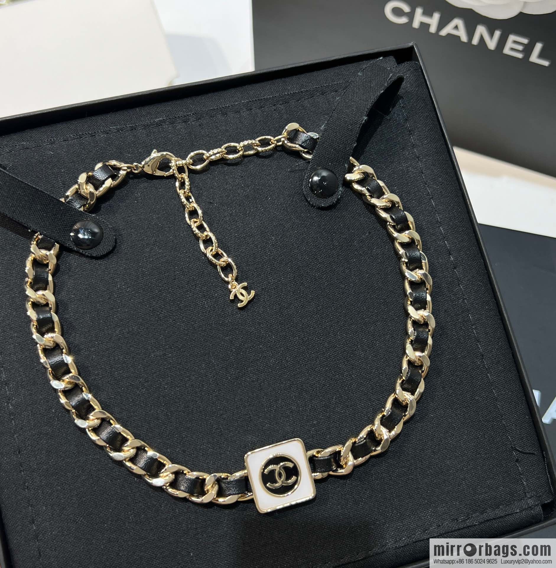 New ☑️ Chanel double c square black leather rope necklace necklace