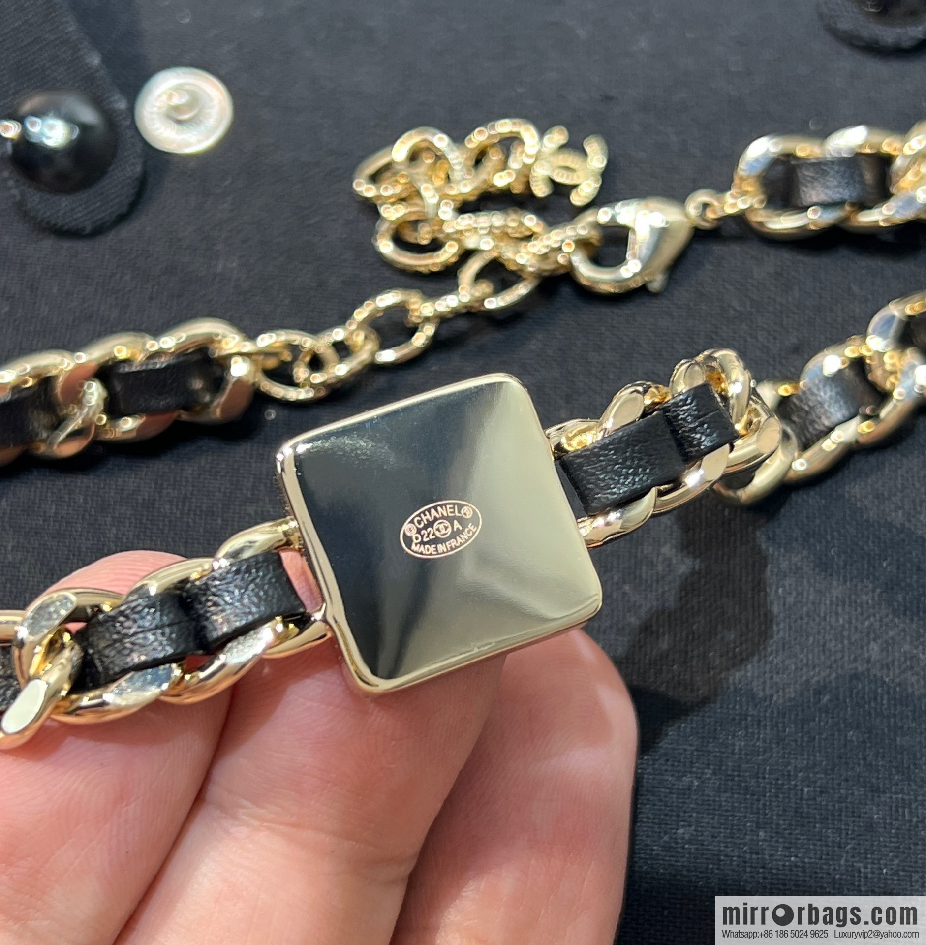 New ☑️ Chanel double c square black leather rope necklace necklace