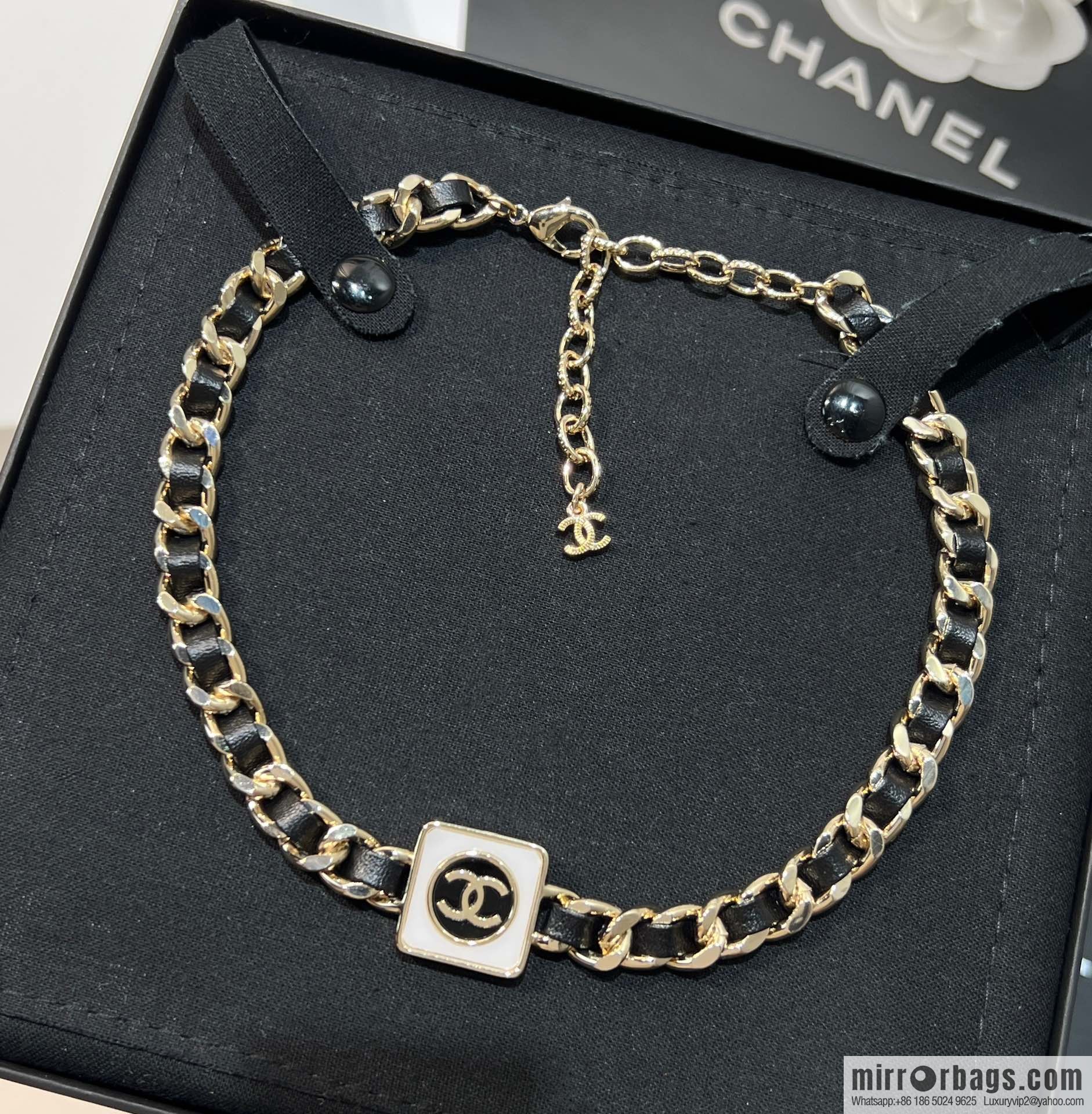 New ☑️ Chanel double c square black leather rope necklace necklace