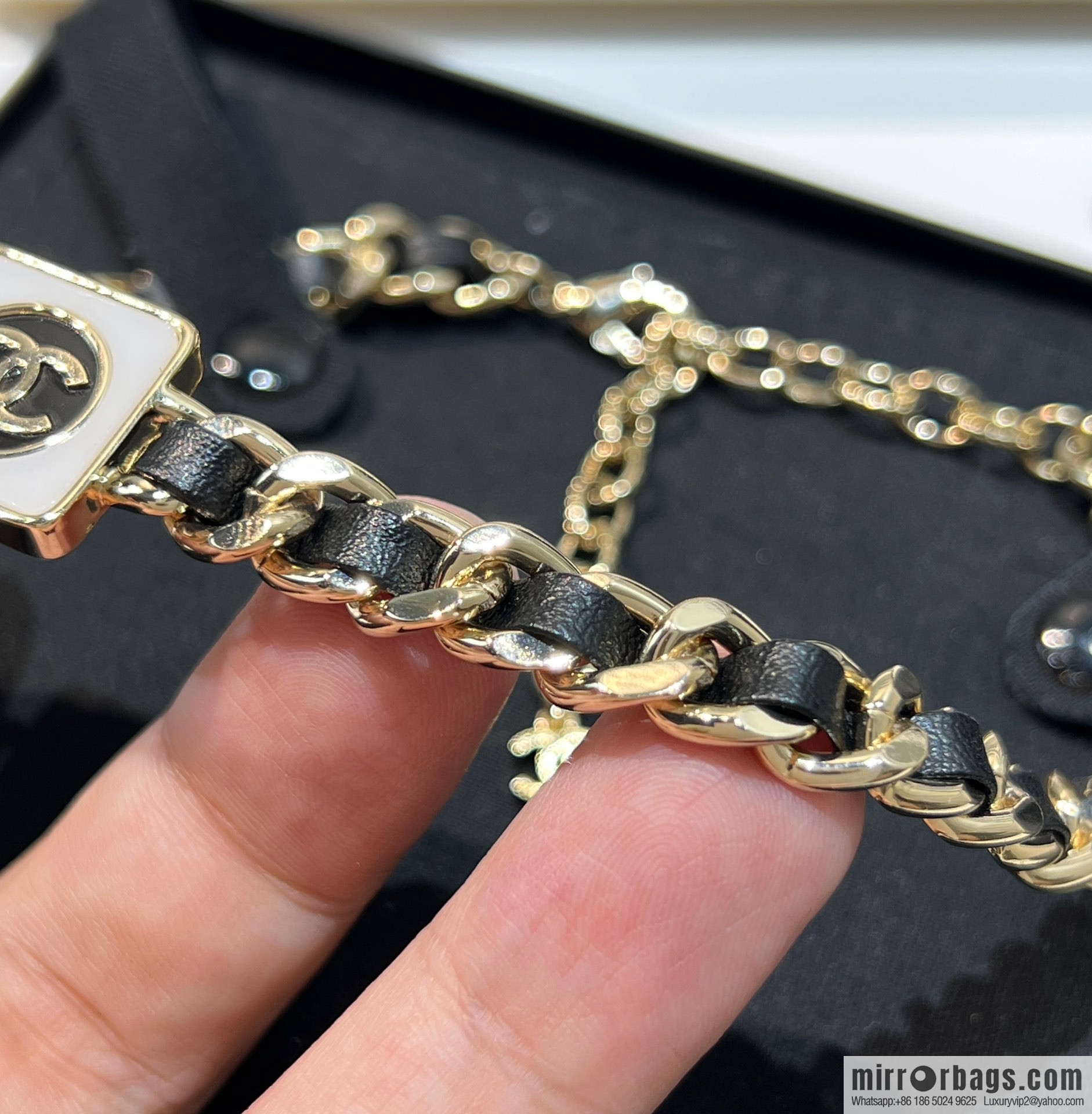 New ☑️ Chanel double c square black leather rope necklace necklace