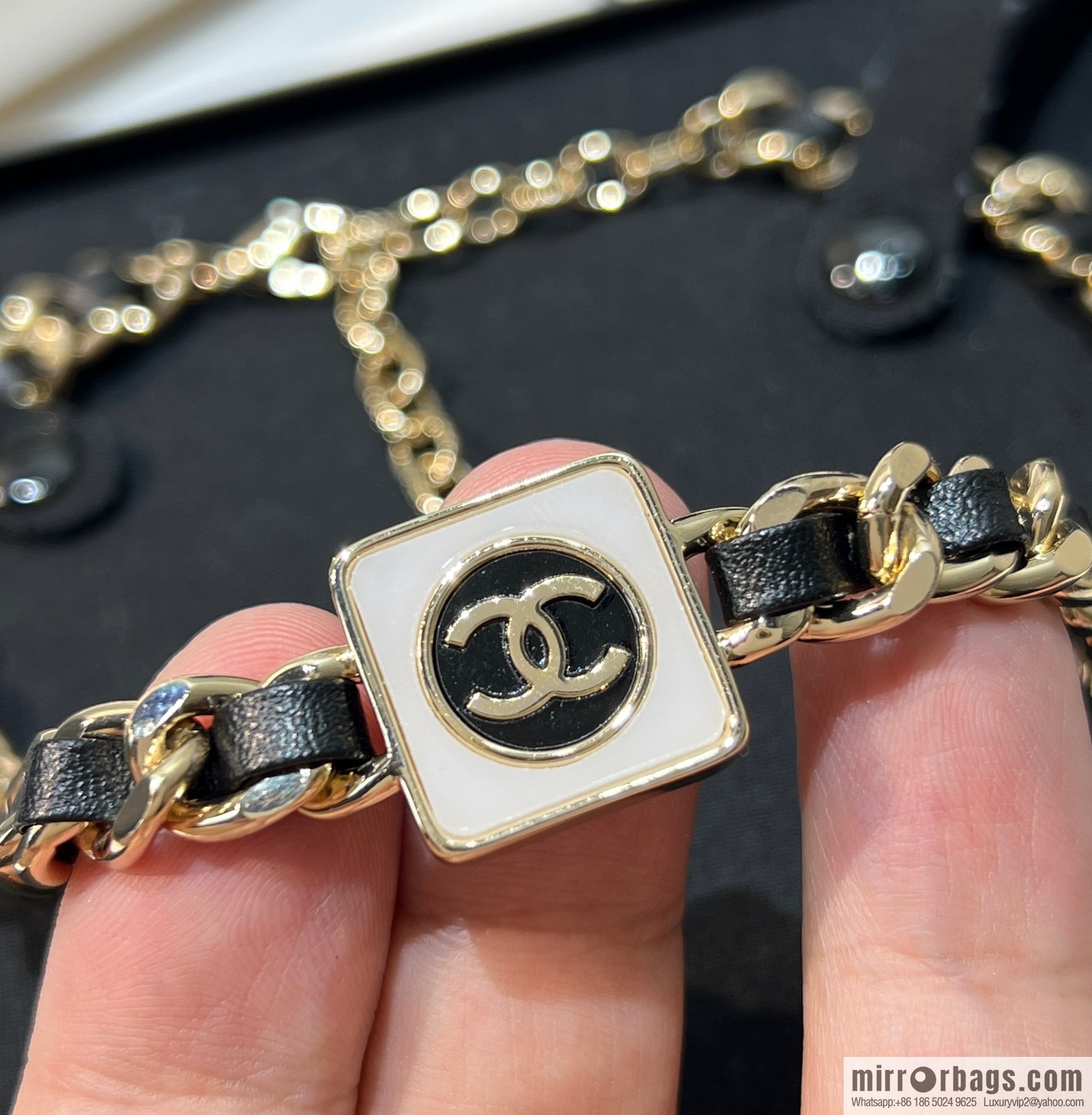 New ☑️ Chanel double c square black leather rope necklace necklace