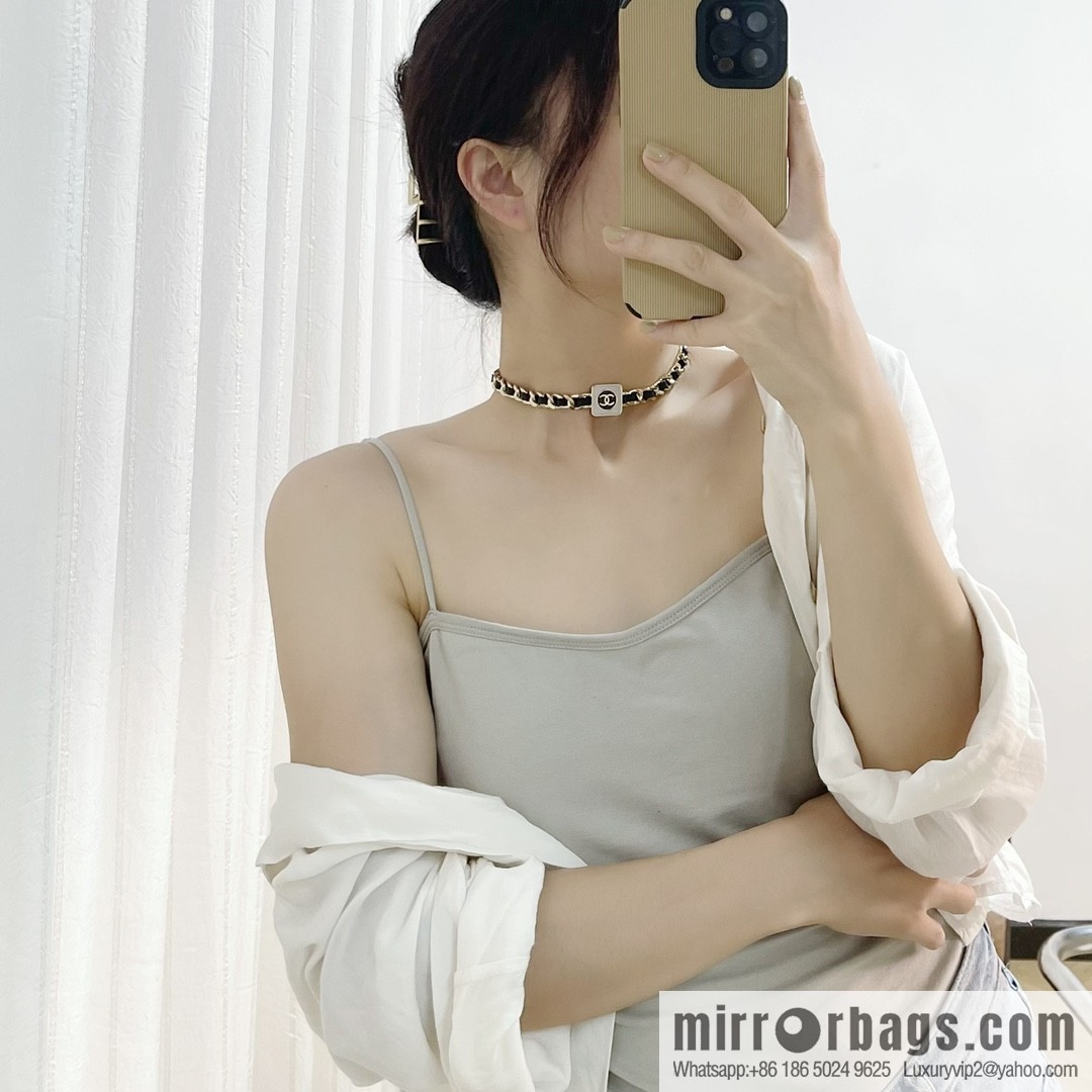 New ☑️ Chanel double c square black leather rope necklace necklace