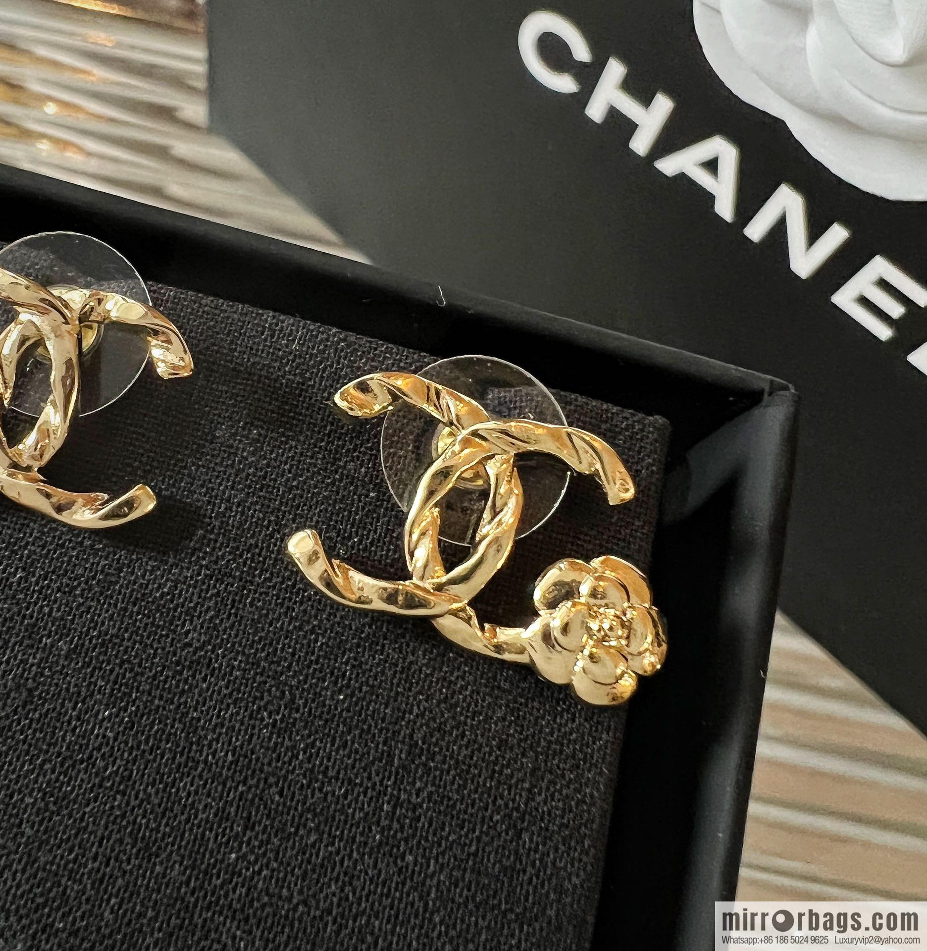 New ☑️ Chanel gold double c camellia stud earrings