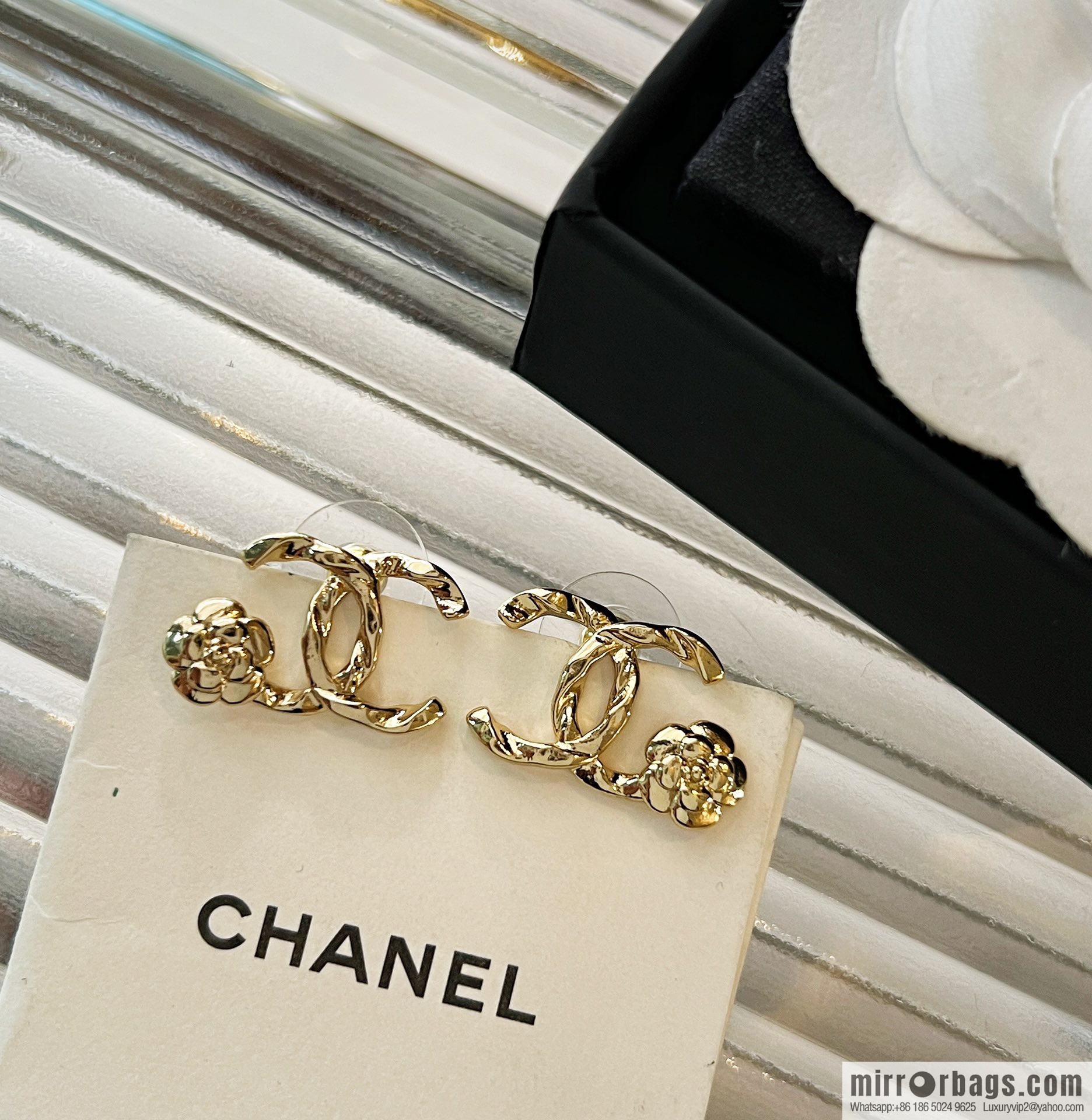 New ☑️ Chanel gold double c camellia stud earrings