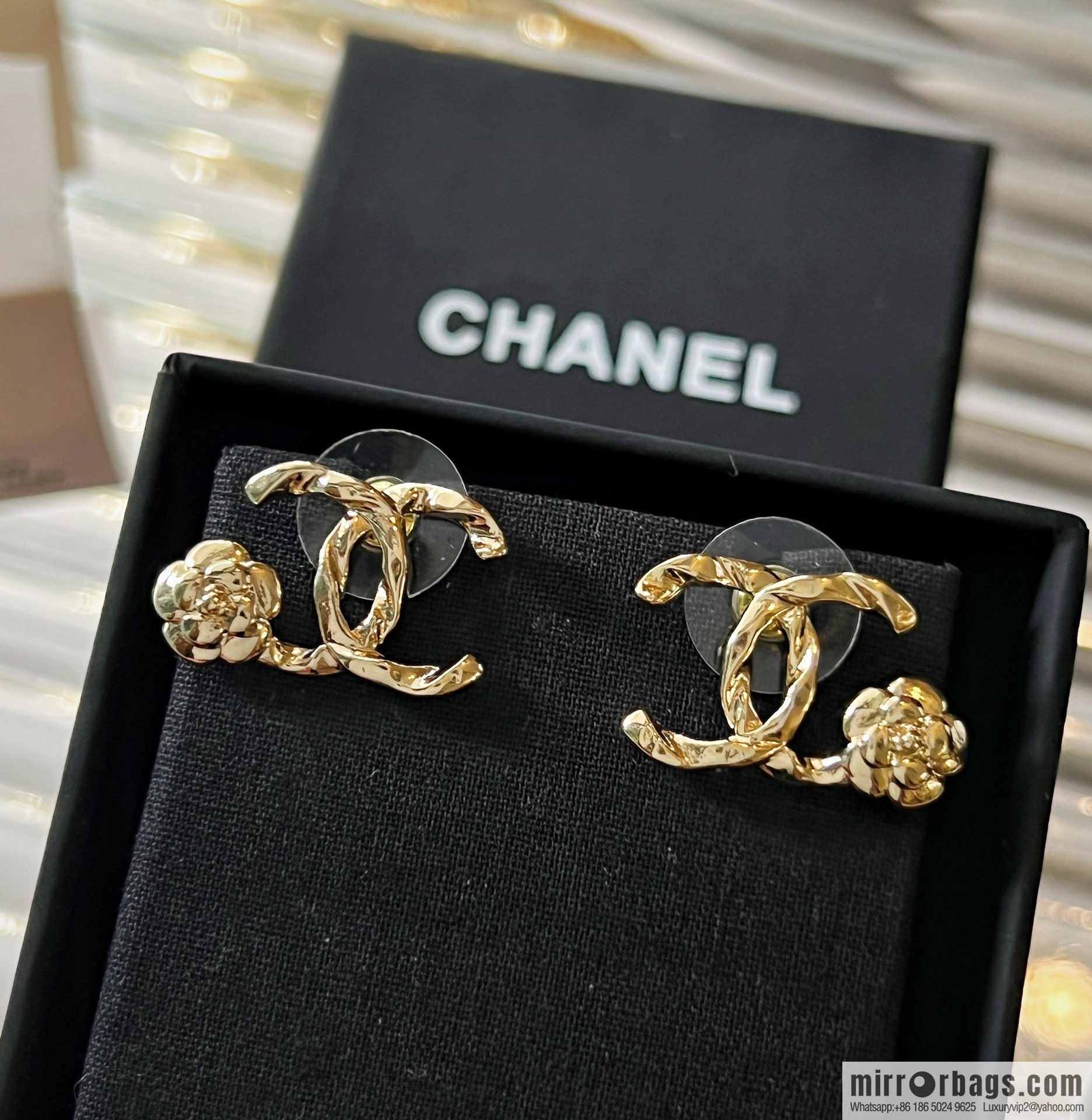 New ☑️ Chanel gold double c camellia stud earrings