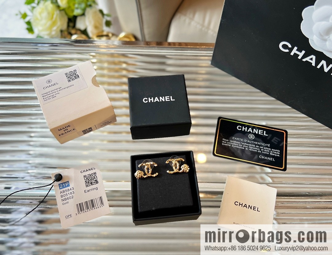 New ☑️ Chanel gold double c camellia stud earrings