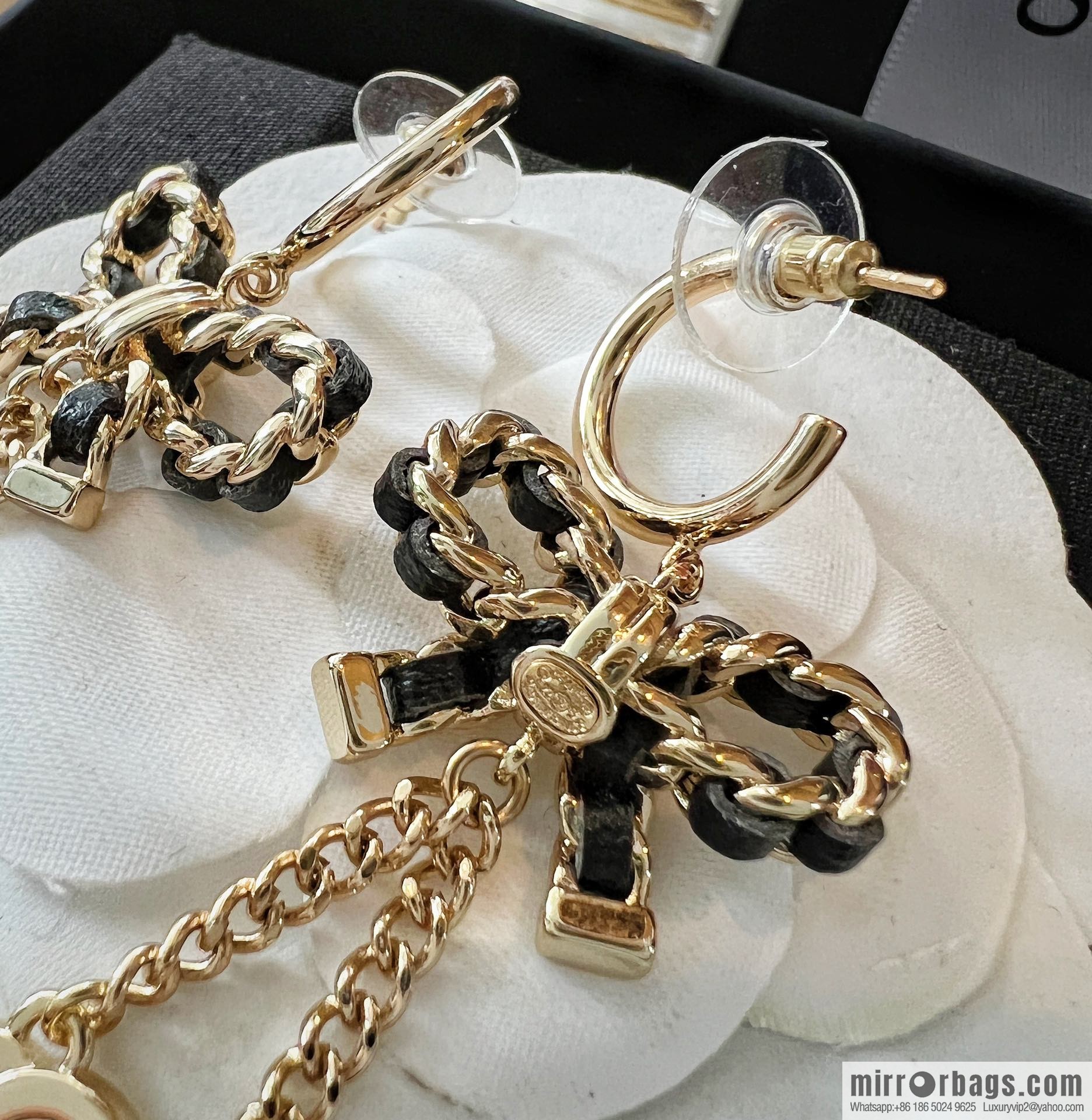 New ☑️ Chanel double c camellia bow stud earrings