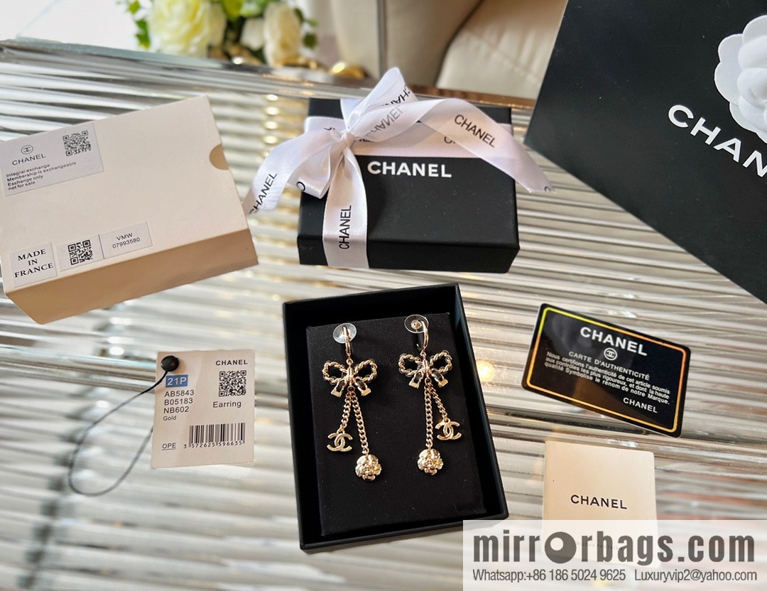 New ☑️ Chanel double c camellia bow stud earrings