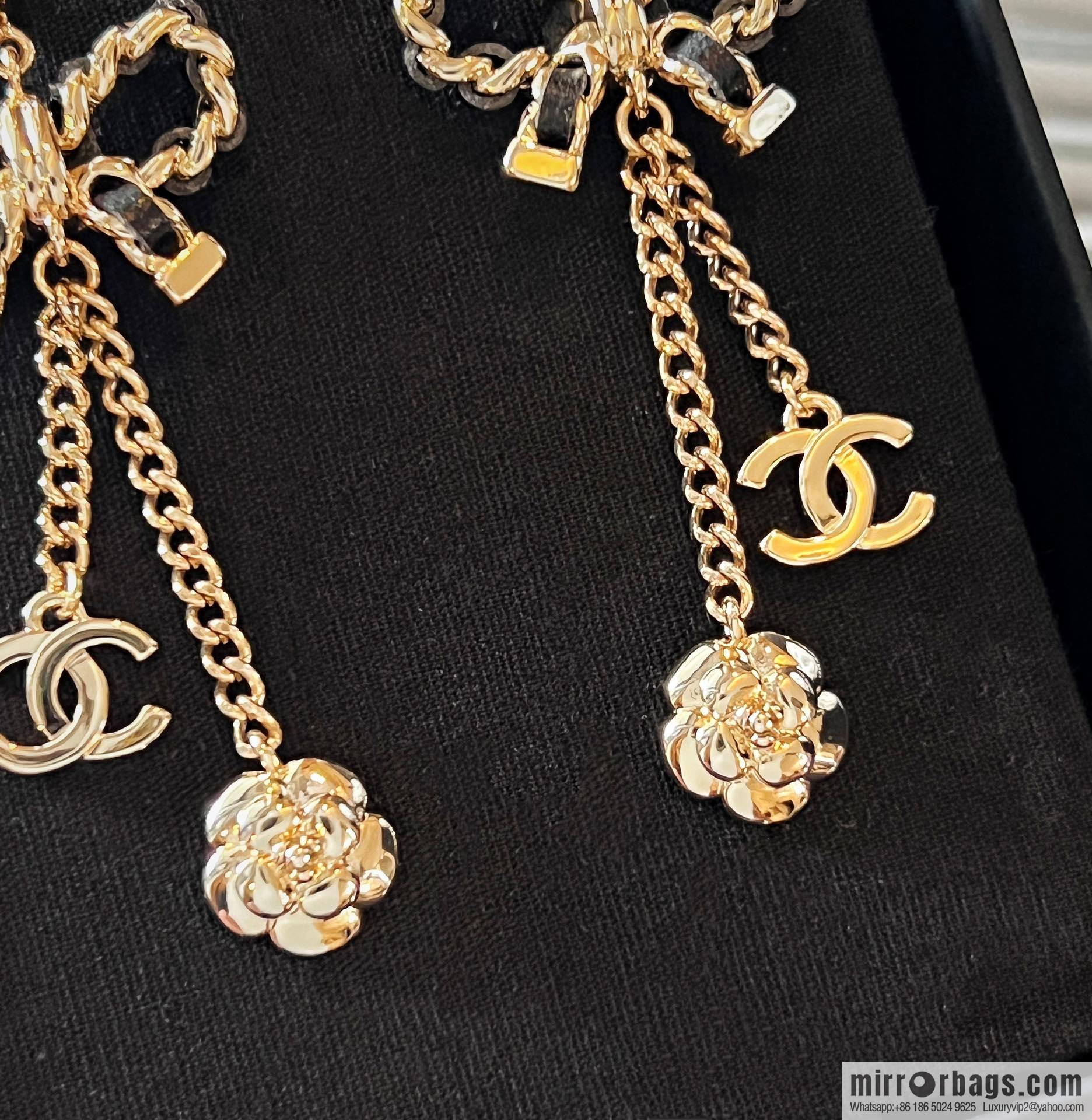 New ☑️ Chanel double c camellia bow stud earrings