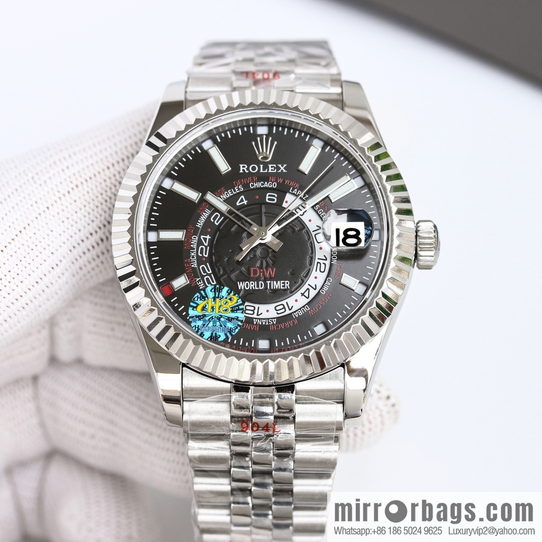 H8 new yin and yang Rolex Sky-Dweller Skywalker longitudinal bezel with Rolex Ring Command triangular pit pattern five-strand chain