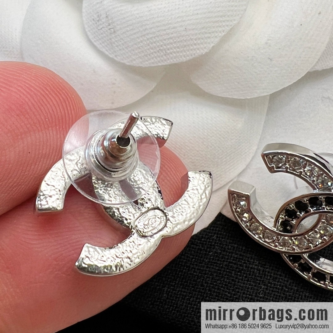 New ☑️ Chanel double c black and white diamond stud earrings