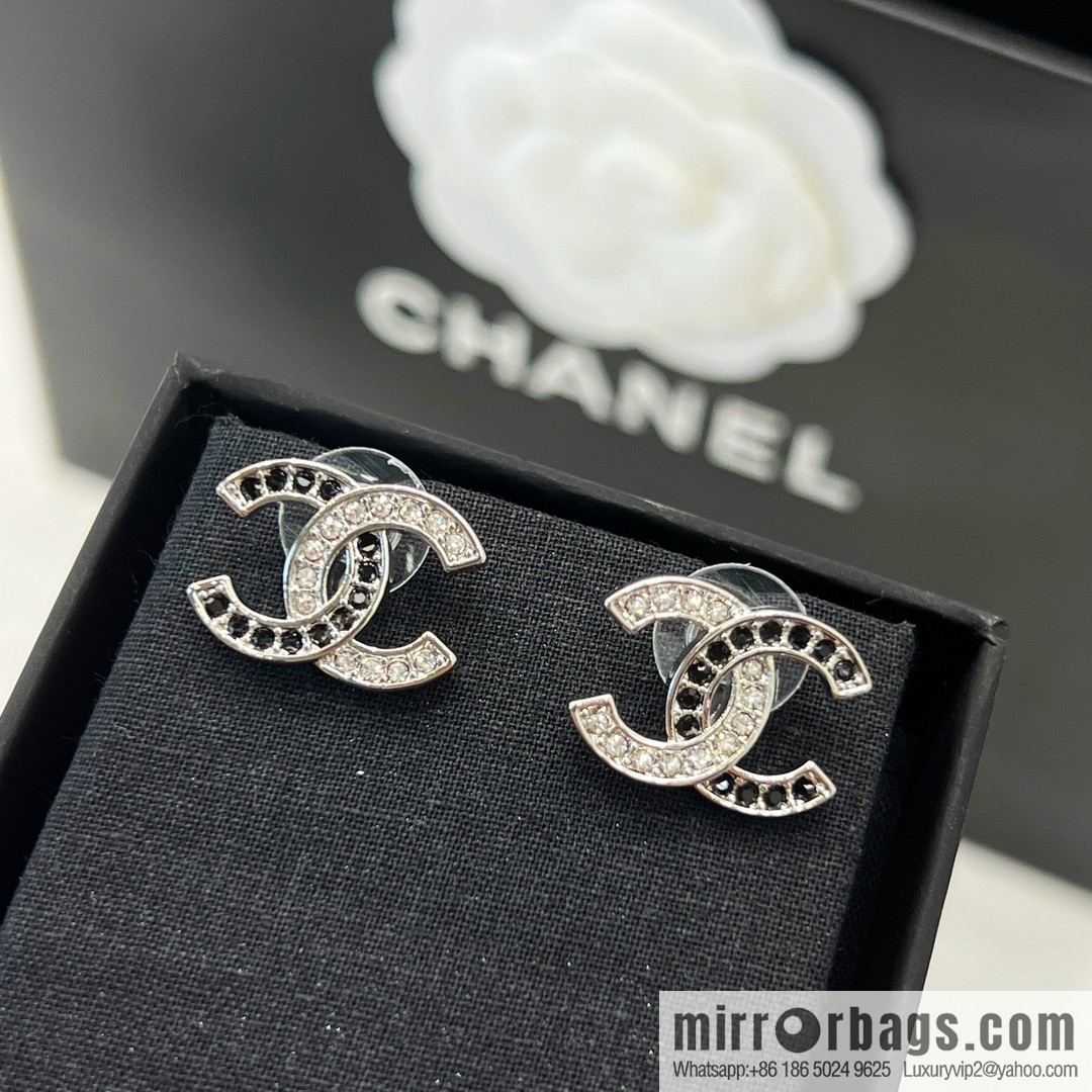 New ☑️ Chanel double c black and white diamond stud earrings