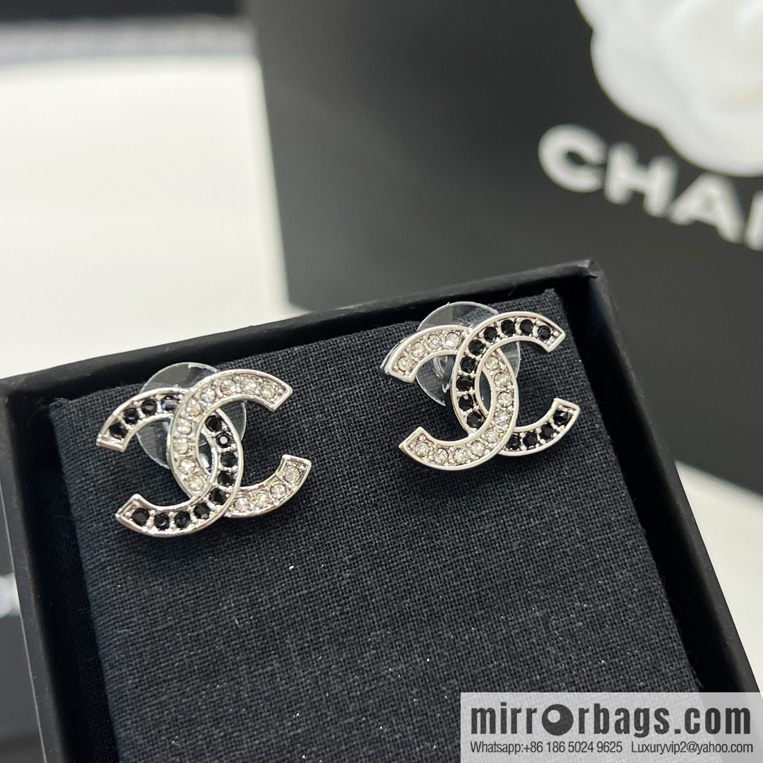 New ☑️ Chanel double c black and white diamond stud earrings