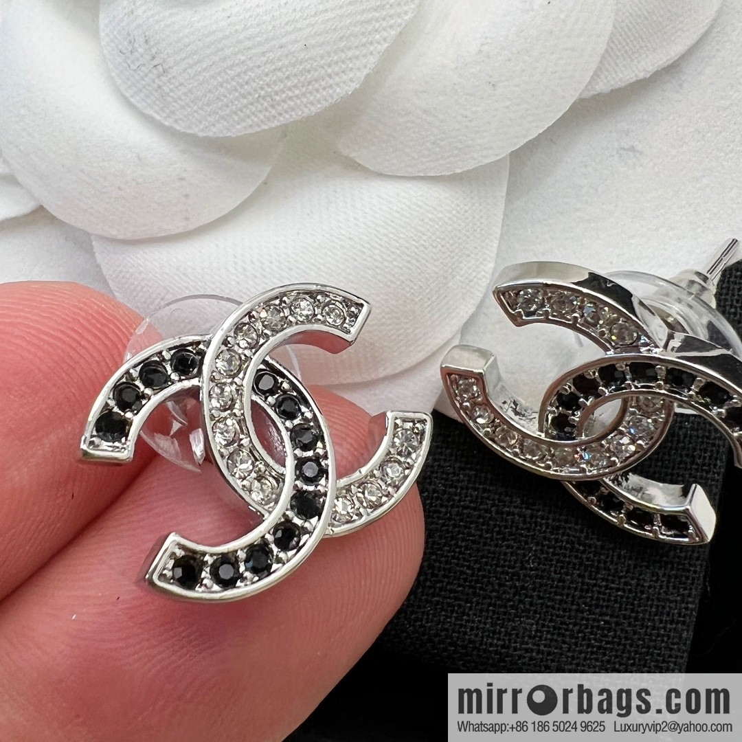 New ☑️ Chanel double c black and white diamond stud earrings