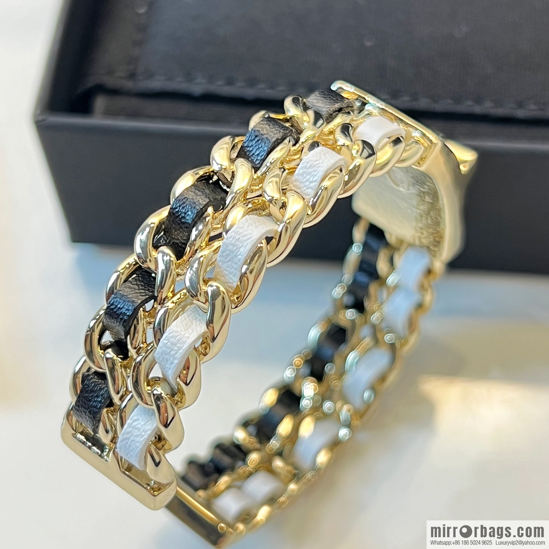 New ☑️ Chanel double c black and white leather rope open bracelet