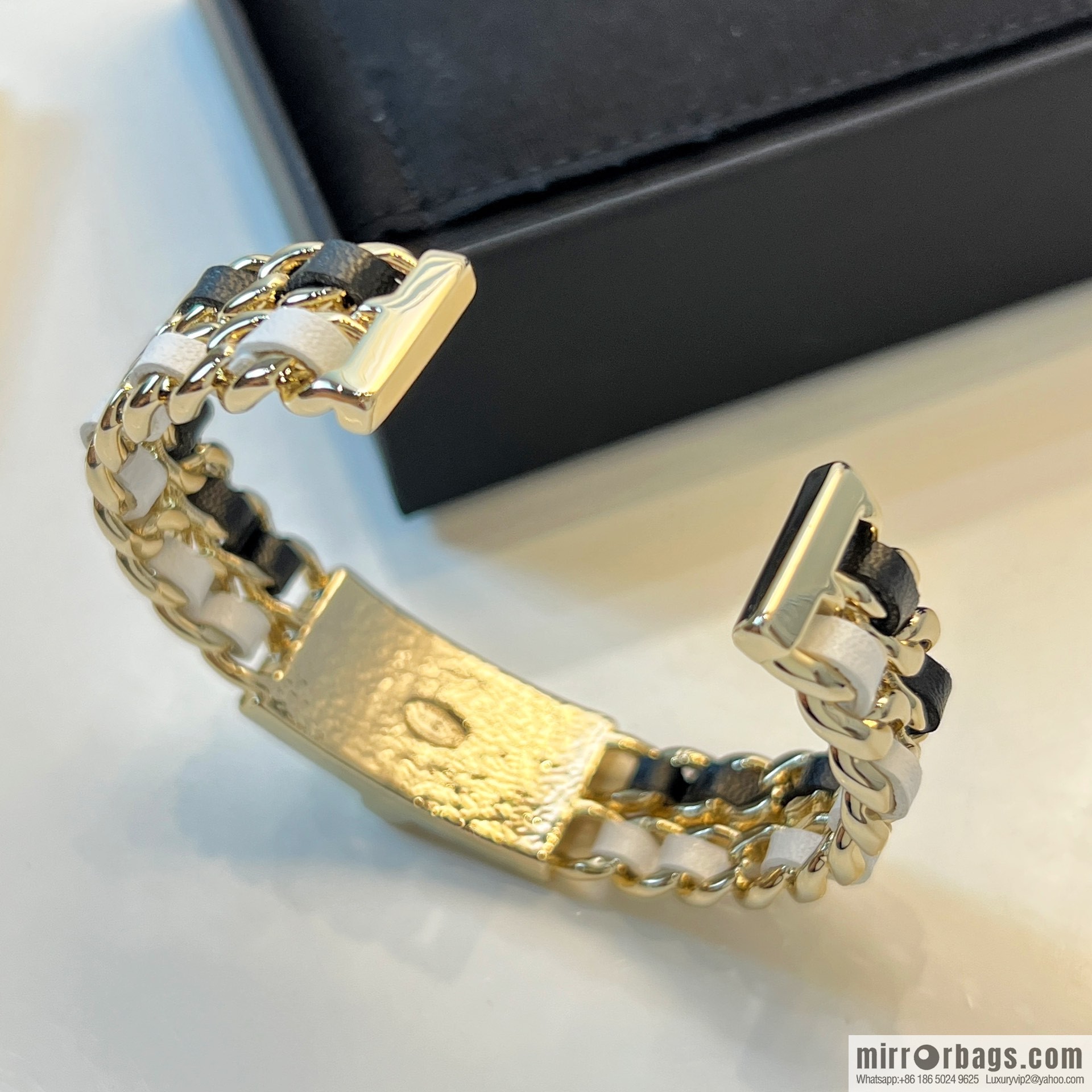 New ☑️ Chanel double c black and white leather rope open bracelet