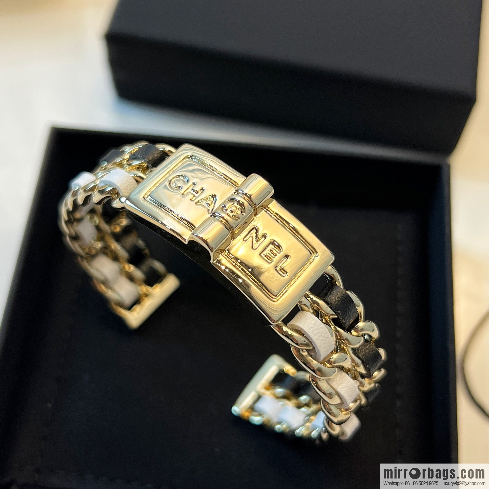 New ☑️ Chanel double c black and white leather rope open bracelet