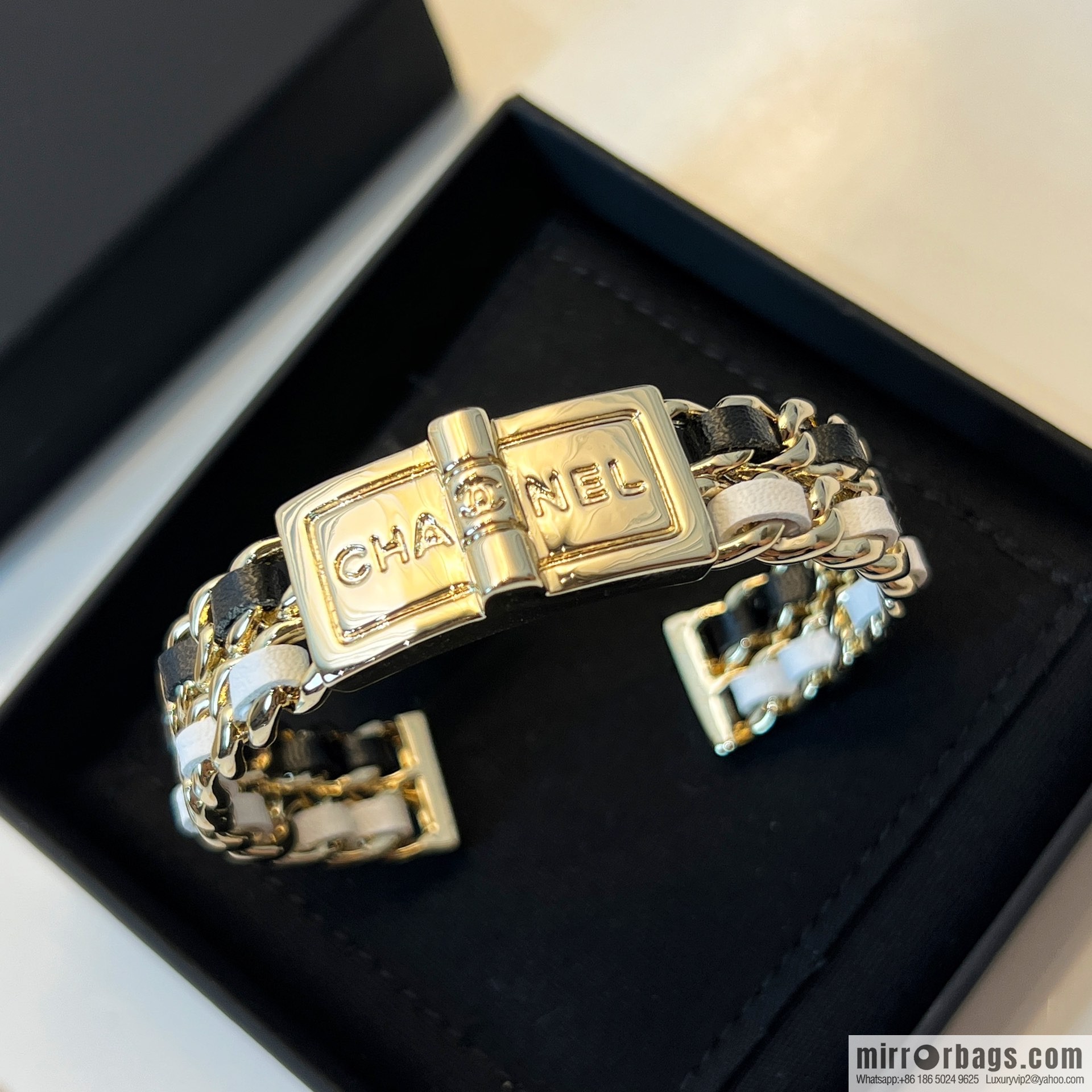 New ☑️ Chanel double c black and white leather rope open bracelet