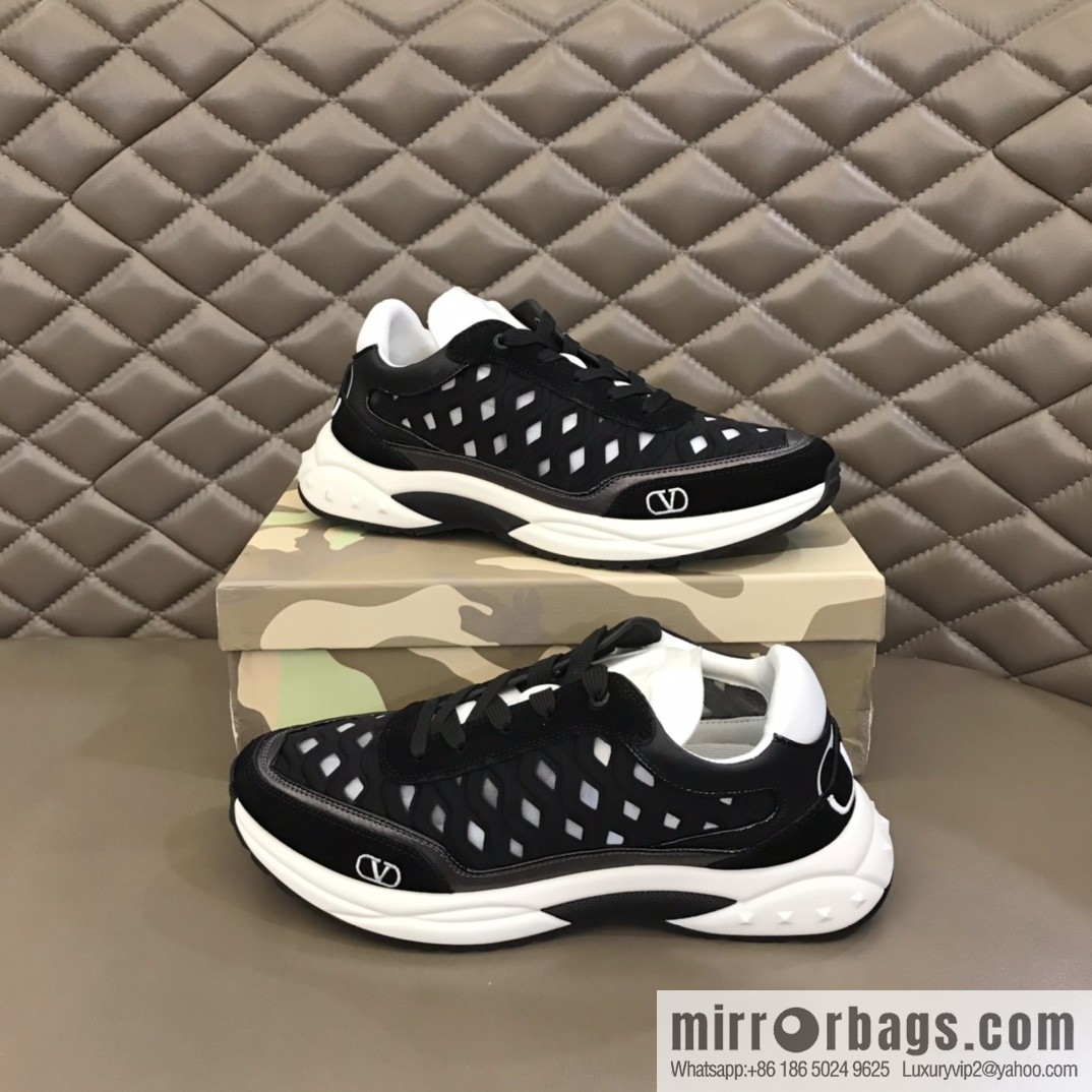 Valentino His & Hers Lycra fabric, suede and metallic calfskin sneakers