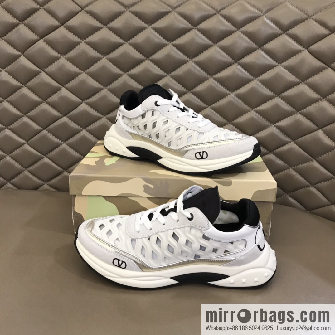 Valentino His & Hers Lycra fabric, suede and metallic calfskin sneakers
