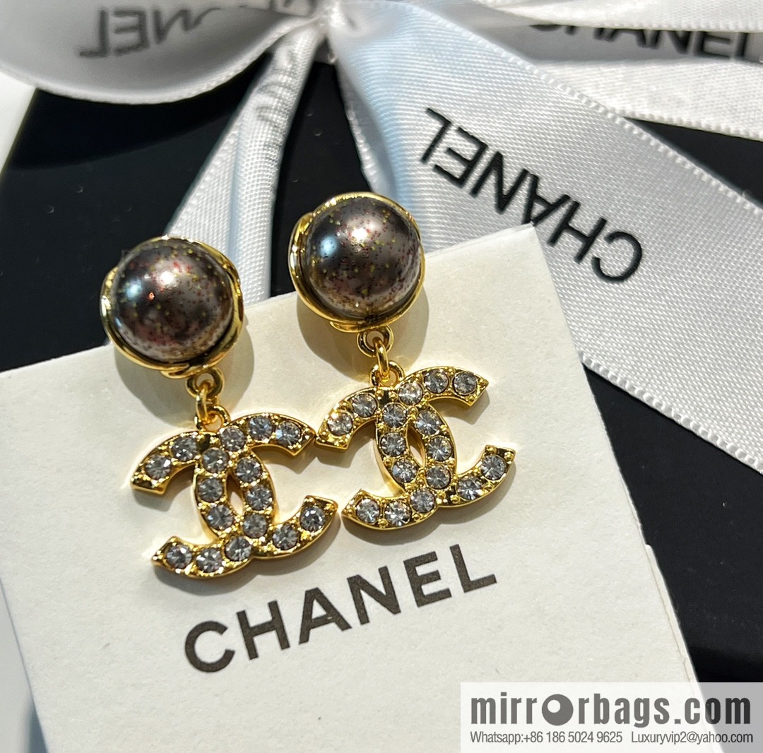 New ☑️ Chanel double c black pearl stud earrings