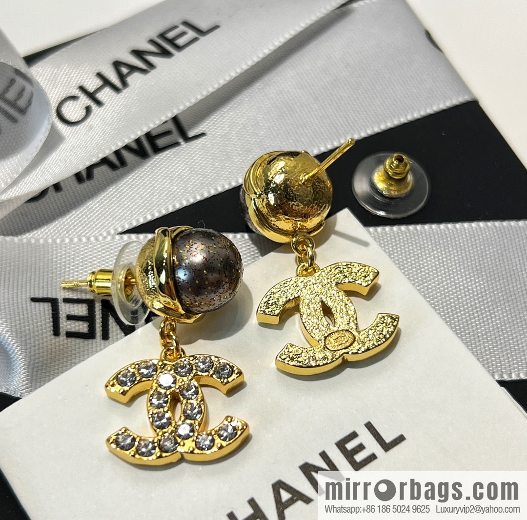 New ☑️ Chanel double c black pearl stud earrings