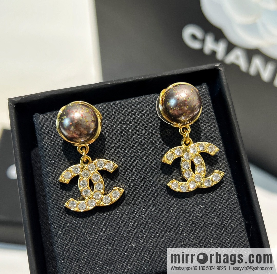New ☑️ Chanel double c black pearl stud earrings
