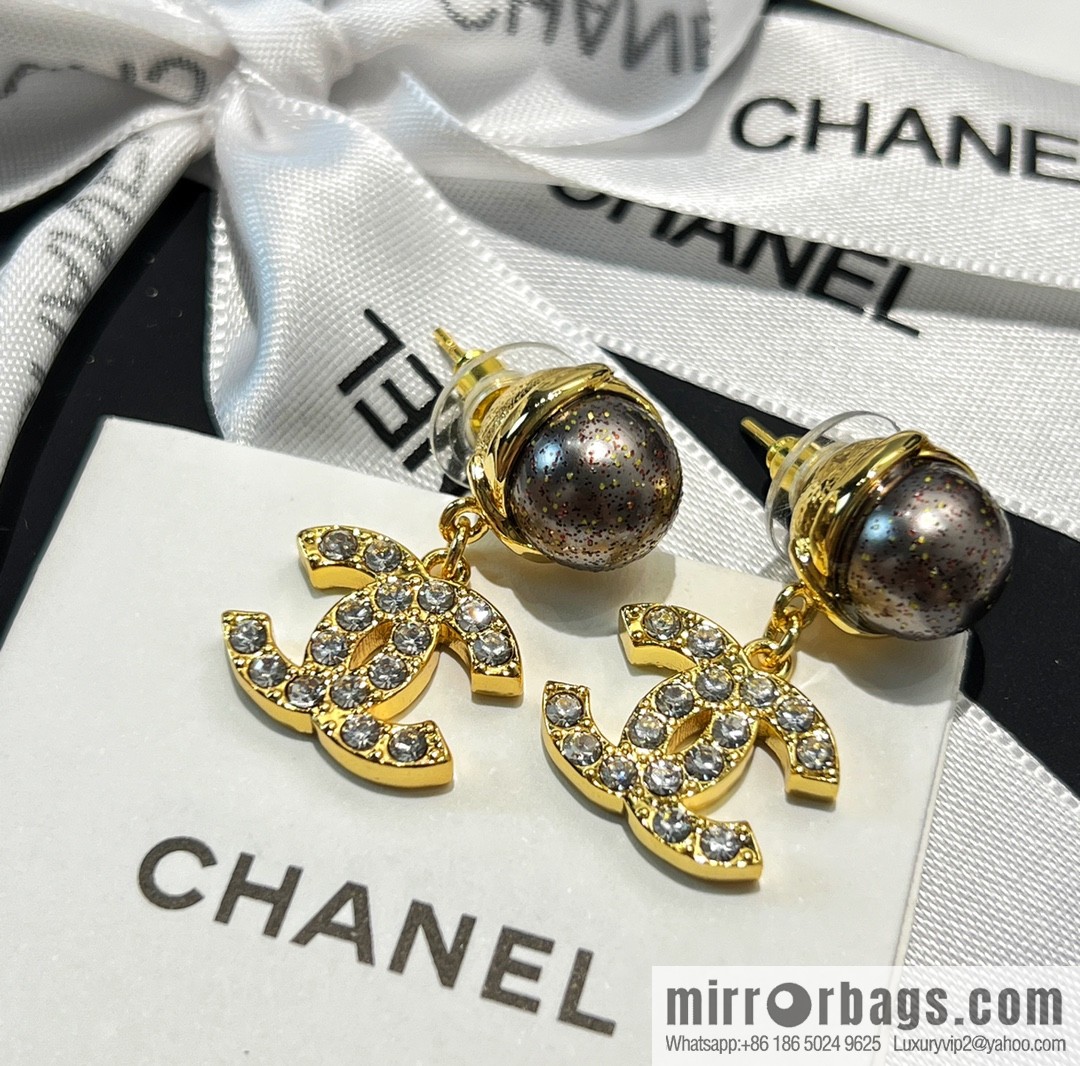 New ☑️ Chanel double c black pearl stud earrings
