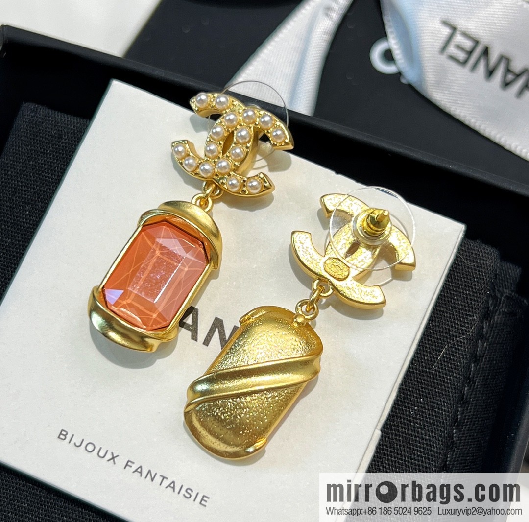 New ☑️ Chanel c2 double c pink square diamond pearl stud earrings
