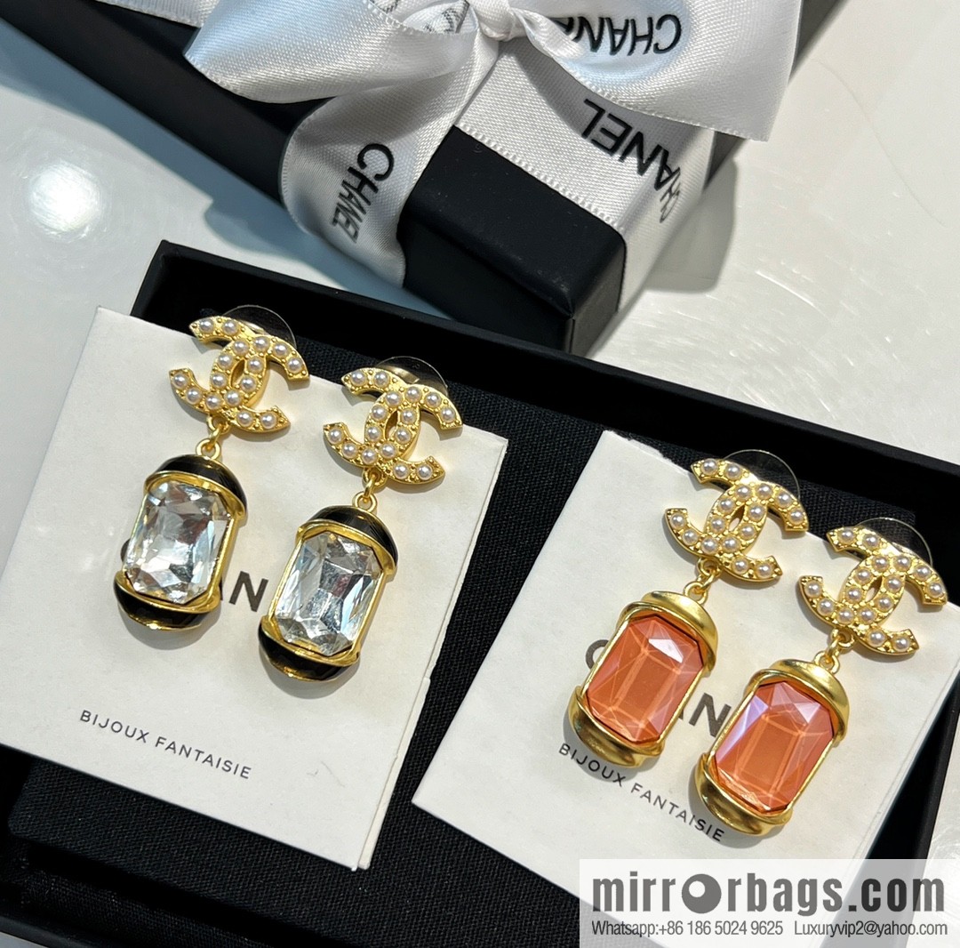 New ☑️ Chanel c2 double c pink square diamond pearl stud earrings