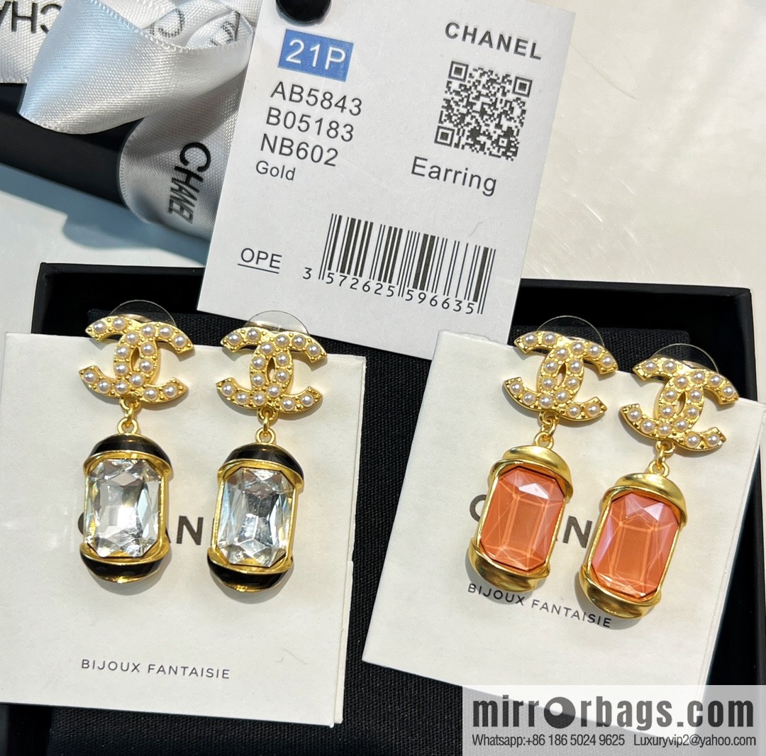 New ☑️ Chanel c2 double c pink square diamond pearl stud earrings