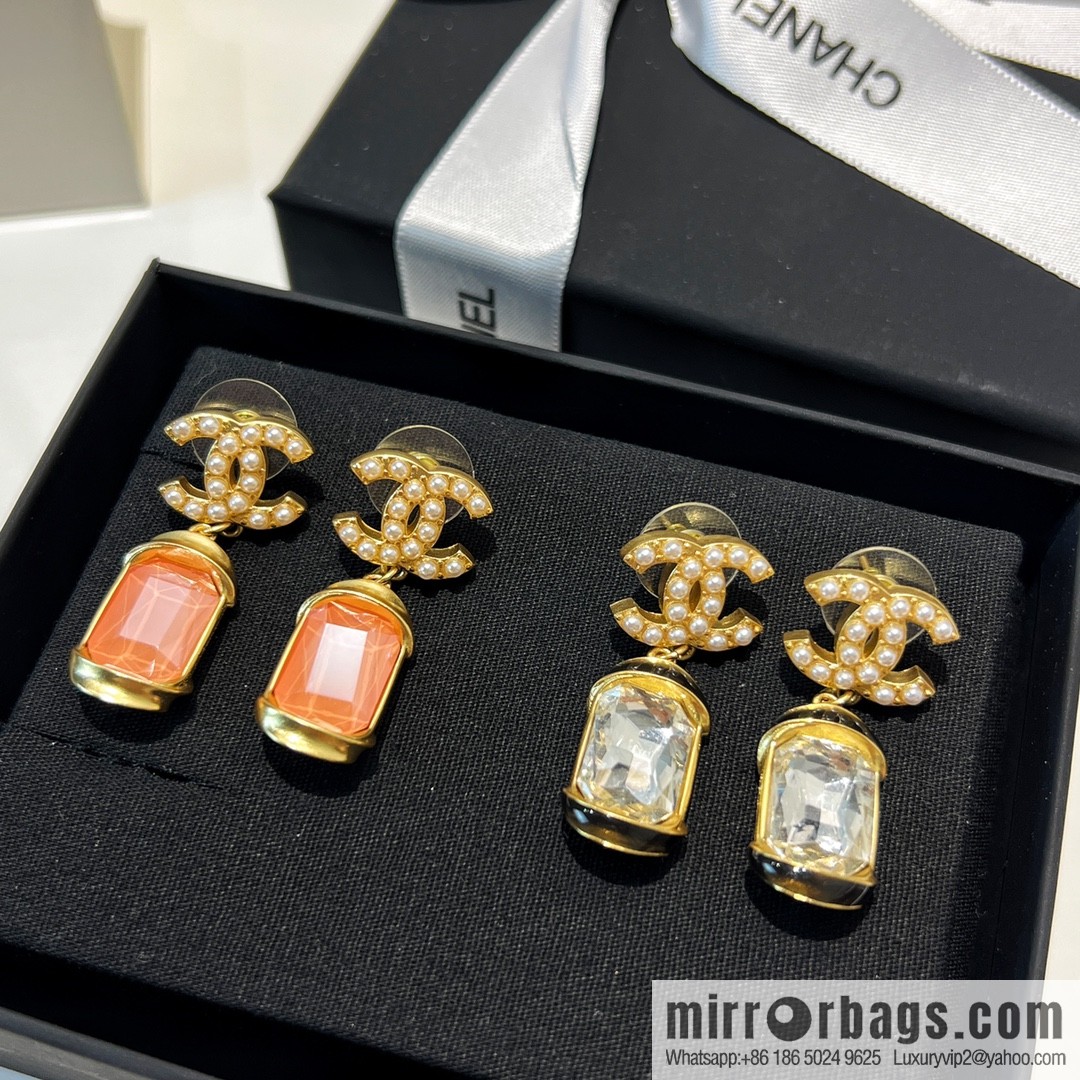 New ☑️ Chanel c2 double c pink square diamond pearl stud earrings
