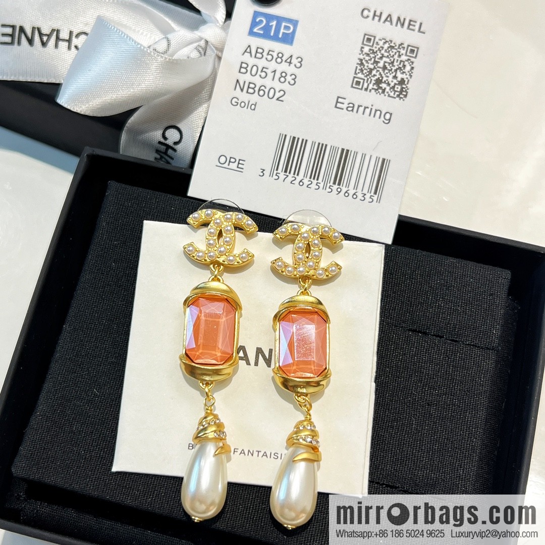 New ☑️ Chanel c3 double c pink square diamond pearl stud earrings