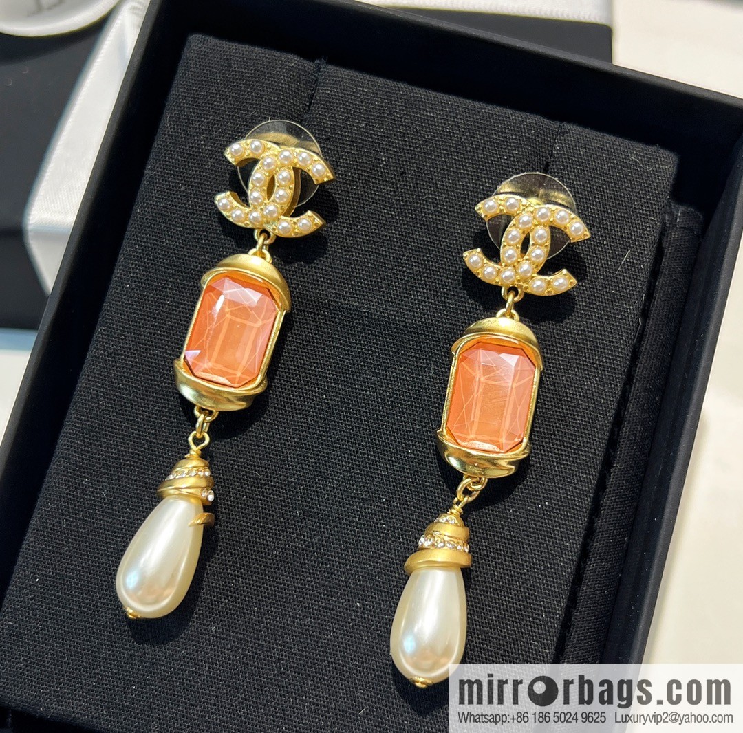 New ☑️ Chanel c3 double c pink square diamond pearl stud earrings