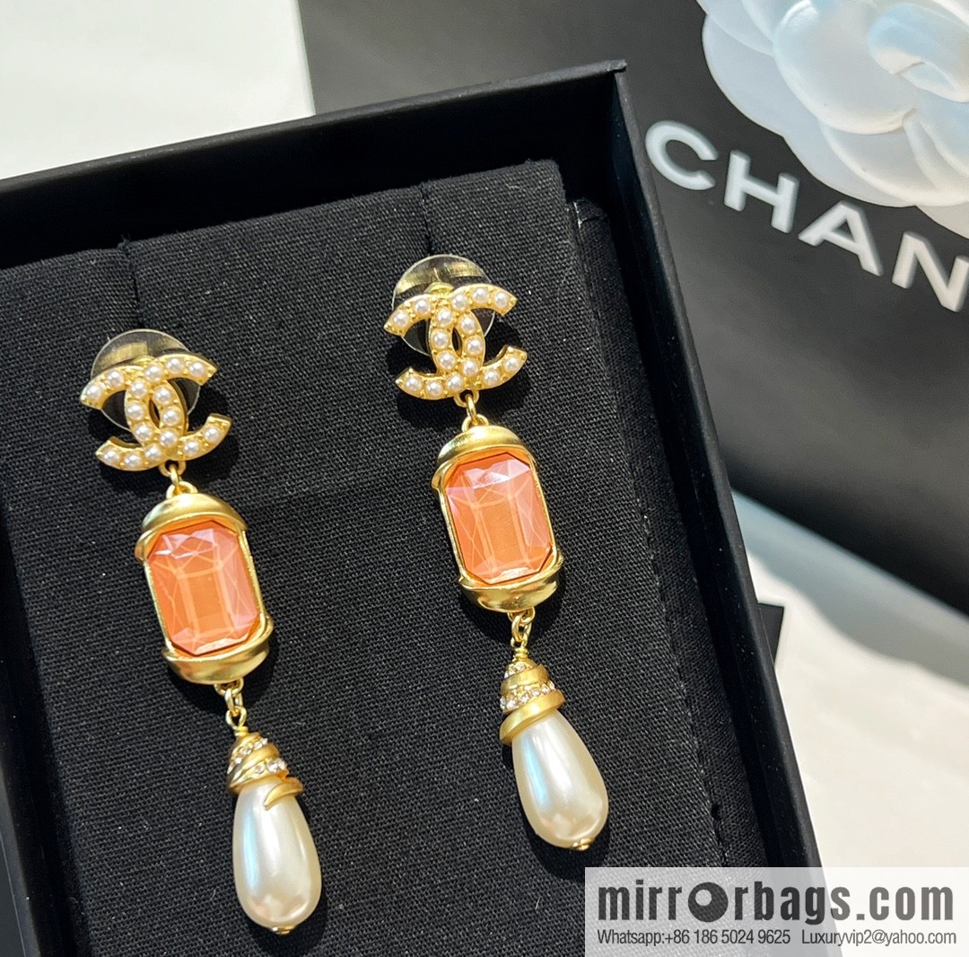 New ☑️ Chanel c3 double c pink square diamond pearl stud earrings