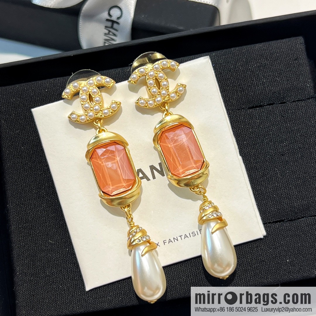 New ☑️ Chanel c3 double c pink square diamond pearl stud earrings