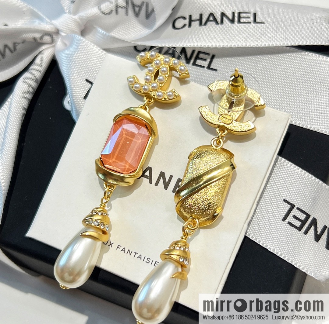 New ☑️ Chanel c3 double c pink square diamond pearl stud earrings